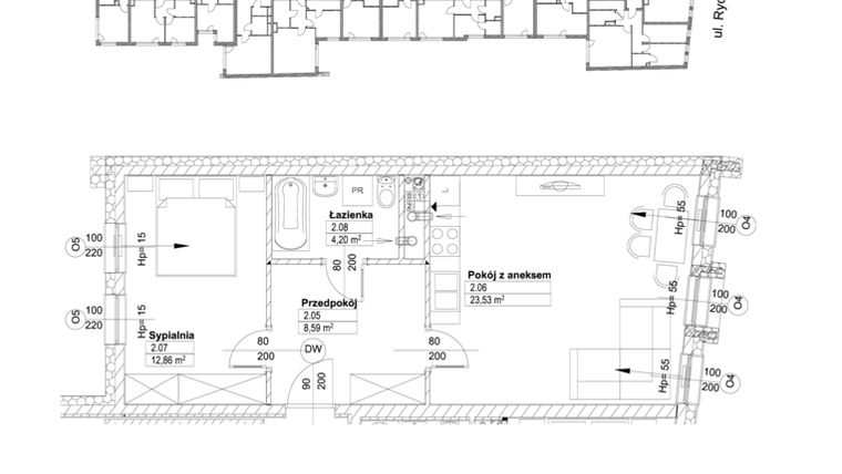 Rzut - Mieszkanie na sprzedaż 2 pokoje o powierzchni 49,18 m² - numer M-6 w Rycerska 9