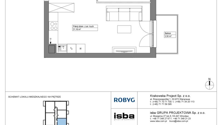Rzut - Mieszkanie na sprzedaż 2 pokoje o powierzchni 40,08 m² - numer KR8/C/2/8 w Apartamenty Krakowska etap VIII