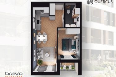 Rzut - Mieszkanie na sprzedaż 2 pokoje o powierzchni 40,17 m² - numer B2.128 w Quercus