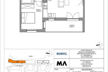 Rzut - Mieszkanie na sprzedaż 2 pokoje o powierzchni 47 m² - numer PPO/M/A/3/1 w Port Popowice bud. M i P
