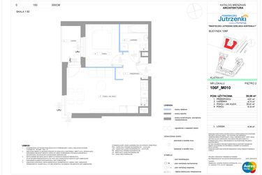 Rzut - Mieszkanie na sprzedaż 2 pokoje o powierzchni 39,08 m² - numer 106F/M010 w Miasteczko Jutrzenki Dzielnica Hortensji