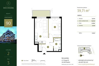 Rzut - Mieszkanie na sprzedaż 2 pokoje o powierzchni 39,71 m² - numer 90 w Rezydencja Świerkowa