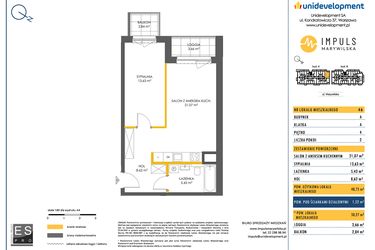 Rzut - Mieszkanie na sprzedaż 2 pokoje o powierzchni 48,75 m² - numer A/46 w Impuls Marywilska
