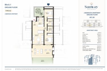 Rzut - Mieszkanie na sprzedaż 2 pokoje o powierzchni 112,75 m² - numer 102 w Sunway