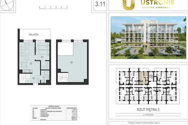 Rzut - Mieszkanie na sprzedaż 2 pokoje o powierzchni 66,05 m² - numer 3.11 w Ustronie Supreme Apartments