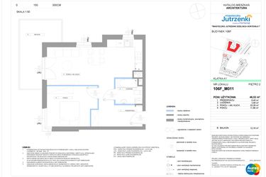 Rzut - Mieszkanie na sprzedaż 2 pokoje o powierzchni 46,53 m² - numer 106F/M011 w Miasteczko Jutrzenki Dzielnica Hortensji