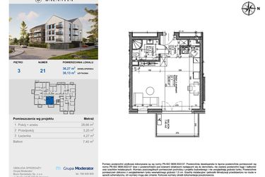 Rzut - Mieszkanie na sprzedaż 1 pokój o powierzchni 36,13 m² - numer 21 w Balantia