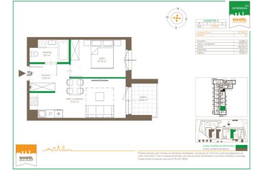 Rzut - Mieszkanie na sprzedaż 2 pokoje o powierzchni 37,04 m² - numer A/35 w Ostródzka 123 - II etap