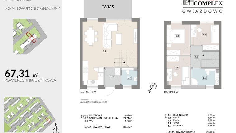 Rzut - Dom na sprzedaż 4 pokoje o powierzchni 67,31 m² - numer F15.1 w Osiedle Gwiazdowo etap 12