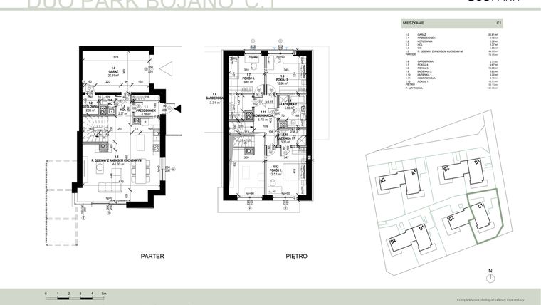 Rzut - Dom na sprzedaż 4 pokoje o powierzchni 131,08 m² - numer C1 w DUO Park Bojano