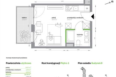 Rzut - Mieszkanie na sprzedaż 1 pokój o powierzchni 26,14 m² - numer BA0304/4 w M Bemowo