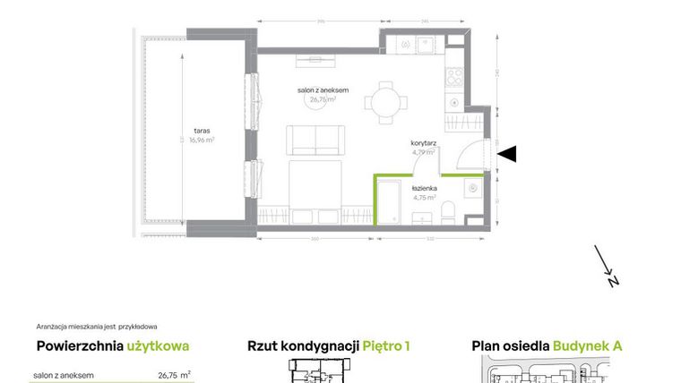 Rzut - Mieszkanie na sprzedaż 1 pokój o powierzchni 36,29 m² - numer A/2/38 w Sochaczewska Vita