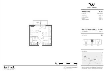 Rzut - Mieszkanie na sprzedaż 1 pokój o powierzchni 29,12 m² - numer B1.14 w Tarasy Wierzycy