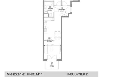 Rzut - Mieszkanie na sprzedaż 2 pokoje o powierzchni 55,03 m² - numer III-B2.M11 w Strefa Cegielnia 3
