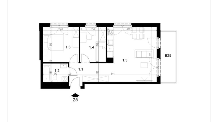 Rzut - Mieszkanie na sprzedaż 3 pokoje o powierzchni 56,83 m² - numer LM25 w Kameralna Koszykarska