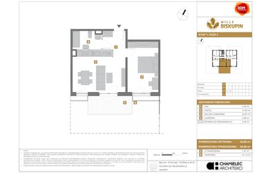 Rzut - Mieszkanie na sprzedaż 2 pokoje o powierzchni 45,06 m² - numer P2 w Wille Biskupin III