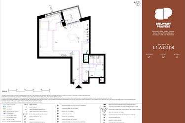 Rzut - Mieszkanie na sprzedaż 1 pokój o powierzchni 36,52 m² - numer L1.A.02.08 w Bulwary Praskie etap K i L