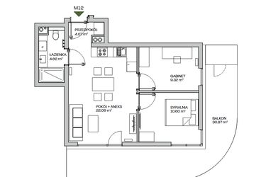 Rzut - Mieszkanie na sprzedaż 3 pokoje o powierzchni 50,7 m² - numer M12 w Zielona Marina - Apartamenty inwestycyjne
