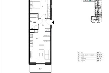 Rzut - Mieszkanie na sprzedaż 2 pokoje o powierzchni 49,03 m² - numer C3.24 w Osiedle Mozaika
