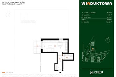 Rzut - Mieszkanie na sprzedaż 1 pokój o powierzchni 29,96 m² - numer 11.01 w Wiaduktowa