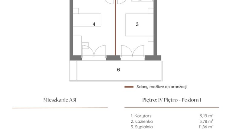 Rzut - Mieszkanie na sprzedaż 2 pokoje o powierzchni 75,67 m² - numer A31 w Dąbrowskiego 9