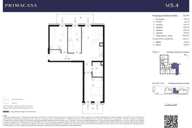 Rzut - Mieszkanie na sprzedaż 4 pokoje o powierzchni 69,33 m² - numer B2 – M3.4 w Primacasa