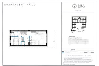 Rzut - Mieszkanie na sprzedaż 2 pokoje o powierzchni 41,54 m² - numer 22 w Miła Resort