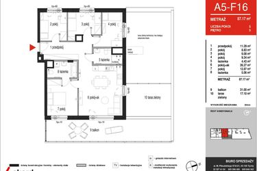Rzut - Mieszkanie na sprzedaż 4 pokoje o powierzchni 87,49 m² - numer A5-F16 w Panorama A5