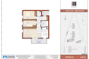 Rzut - Mieszkanie na sprzedaż 3 pokoje o powierzchni 67,37 m² - numer A.M.16 w Łódzka Osiedle