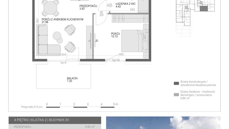 Rzut - Mieszkanie na sprzedaż 2 pokoje o powierzchni 43,47 m² - numer M59 w Modern House II