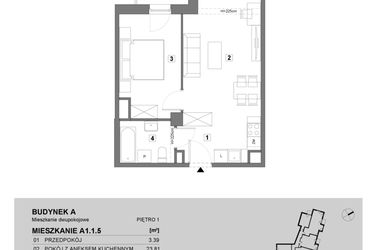 Rzut - Mieszkanie na sprzedaż 2 pokoje o powierzchni 43,98 m² - numer A1.1.5 w ATAL Grabiszyn