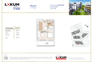 Rzut - Mieszkanie na sprzedaż 1 pokój o powierzchni 32,13 m² - numer E1-3-49 w Lokum Porto etap VI