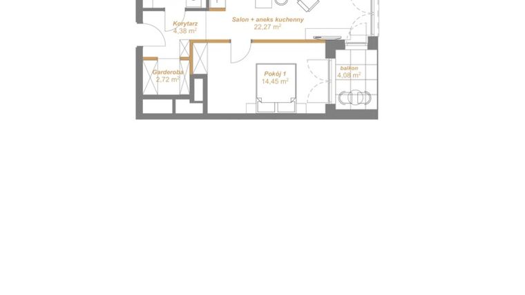 Rzut - Mieszkanie na sprzedaż 2 pokoje o powierzchni 48,55 m² - numer C2.07 w Dobrynów