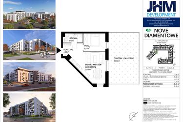 Rzut - Mieszkanie na sprzedaż 2 pokoje o powierzchni 38,47 m² - numer 3 w Nove Diamentowe
