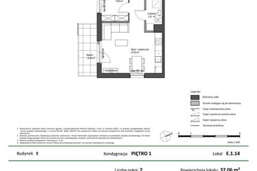 Rzut - Mieszkanie na sprzedaż 2 pokoje o powierzchni 37,06 m² - numer E.1.14 w Nowy Świat Ostoja etap II - EFG