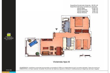 Rzut - Mieszkanie na sprzedaż 2 pokoje o powierzchni 60 m² - numer 6 w Las Terrazas de la Torre