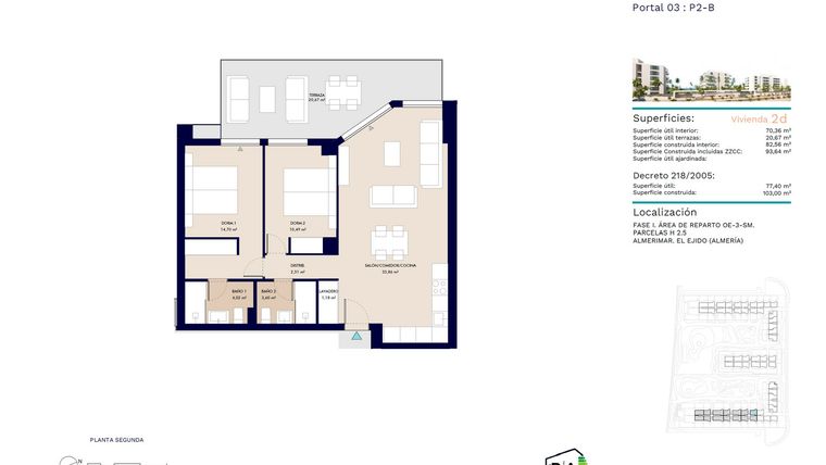 Rzut - Mieszkanie na sprzedaż 2 pokoje o powierzchni 103 m² - numer 2B w Houseas