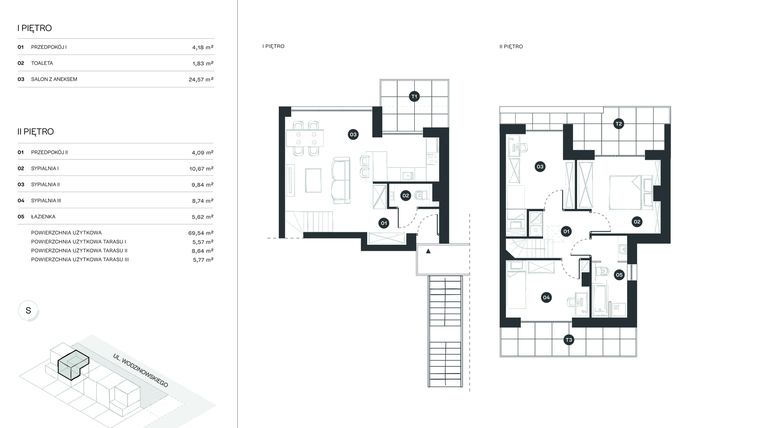 Rzut - Mieszkanie na sprzedaż 4 pokoje o powierzchni 69,54 m² - numer 1D/2 w Proste Kąty