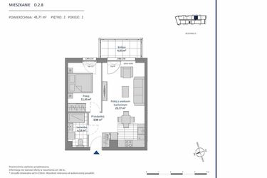 Rzut - Mieszkanie na sprzedaż 2 pokoje o powierzchni 43,71 m² - numer D.2.8 w Nowa Dąbrowa bud. DE