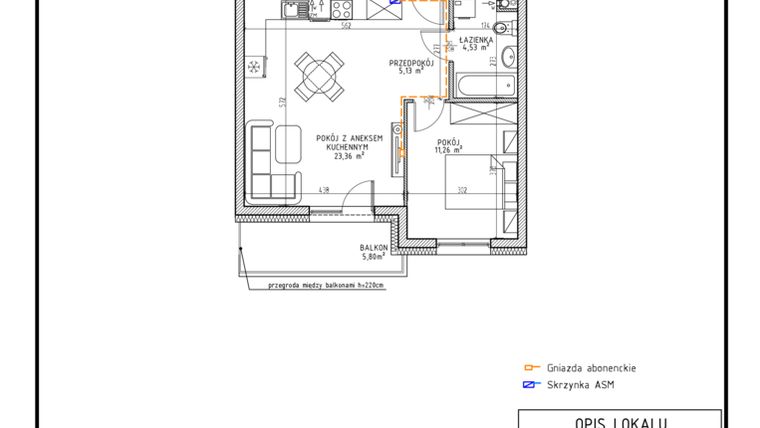 Rzut - Mieszkanie na sprzedaż 2 pokoje o powierzchni 44,28 m² - numer M41 w Osiedle Foresto etap 2