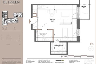 Rzut - Mieszkanie na sprzedaż 1 pokój o powierzchni 39,72 m² - numer 27 w BETWEEN