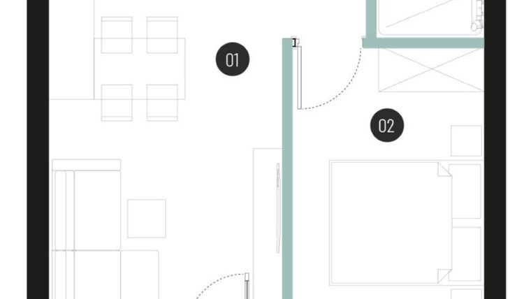 Rzut - Mieszkanie na sprzedaż 2 pokoje o powierzchni 36,16 m² - numer M25 w Atrium House