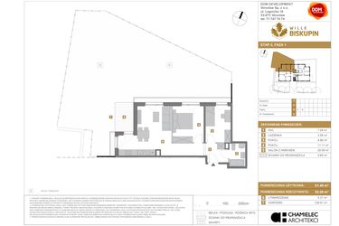 Rzut - Mieszkanie na sprzedaż 3 pokoje o powierzchni 51,49 m² - numer T2 w Wille Biskupin Etap 2.1