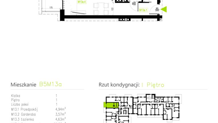 Rzut - Mieszkanie na sprzedaż 1 pokój o powierzchni 33,67 m² - numer B5M13a w Osiedle Natura Park etap II