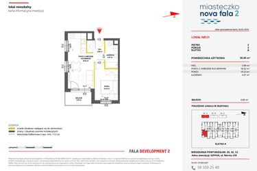 Rzut - Mieszkanie na sprzedaż 2 pokoje o powierzchni 36,46 m² - numer 31 w Miasteczko Nova Fala 2