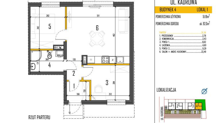 Rzut - Mieszkanie na sprzedaż 3 pokoje o powierzchni 51,19 m² - numer 4c/1 w Osiedle Korona