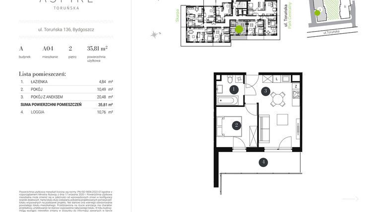 Rzut - Mieszkanie na sprzedaż 2 pokoje o powierzchni 35,81 m² - numer A.4 w Aspire