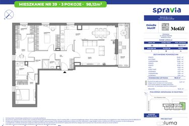 Rzut - Mieszkanie na sprzedaż 3 pokoje o powierzchni 98,12 m² - numer 1/39 w Osiedle Motiff