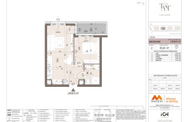 Rzut - Mieszkanie na sprzedaż 2 pokoje o powierzchni 35,24 m² - numer B.01.07 w Takt Lirników