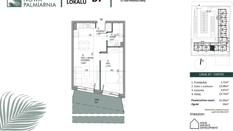 Rzut - Mieszkanie na sprzedaż 2 pokoje o powierzchni 41,5 m² - numer B07 w Nowa Palmiarnia